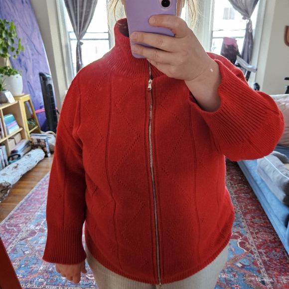 Rani Arabella 100% Cashmere Red Knit Full Zip Cardigan Sweater | sz XL - Picture 10 of 10